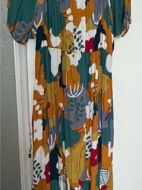 NWOT First Love Floral Maxi Dress in Mustard, Teal, White, Gray, Red
